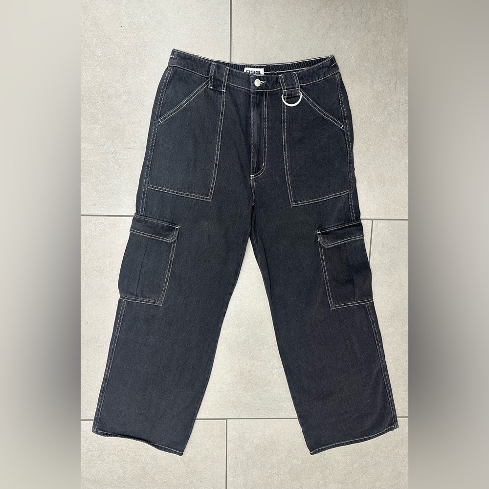 TiLLY’S RSQ Mens Baggy Pull On Cargo Pants Size 31 Black Denim